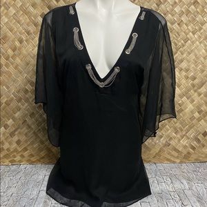 JuJuCosta Sz 10 Black Silk Silver Chain Open Back